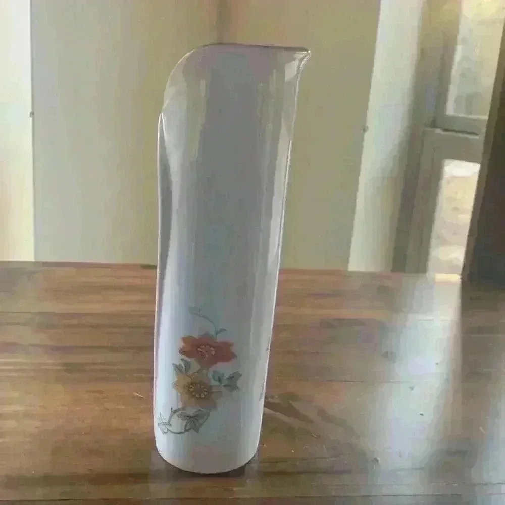 Vtg Takahashi 1980's Ceramic Vase Made In Japan Pink Orange & Yellow Flowers